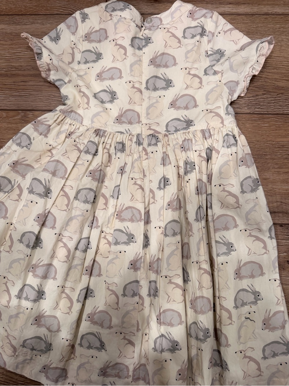 Pink Chicken Cream Bunny Print Dress with Taupe Velvet Tie 0222 - Picture 3 of 3